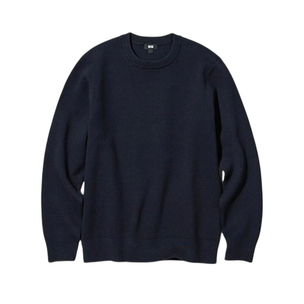 NWT Uniqlo Men's Navy Blue Washable Milano Knit Ribbed Long Sleeve Sweater XL